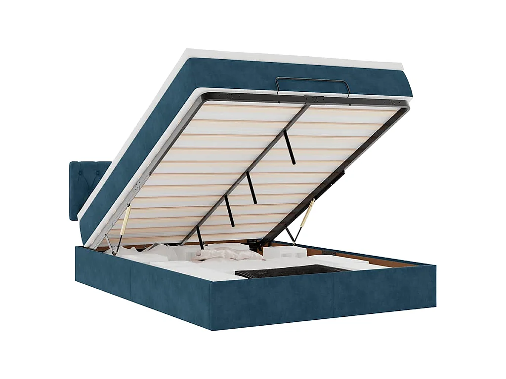 Ottoman-Bett mit Matratze & LEDs Dunkelblau 140x190 cm Samt