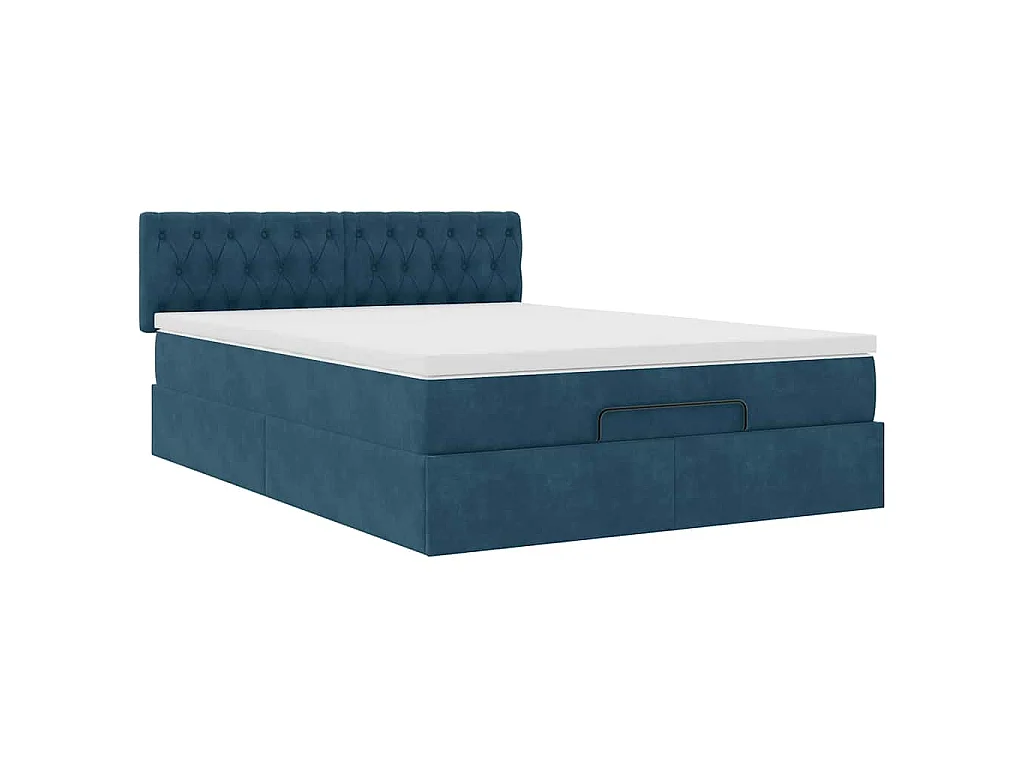 Ottoman-Bett mit Matratze & LEDs Dunkelblau 140x190 cm Samt