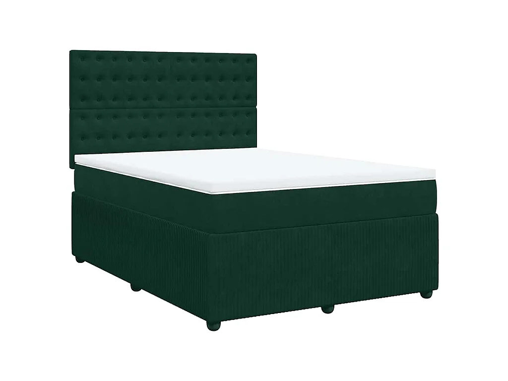 Cama box spring con colchón terciopelo verde oscuro 140x200 cm