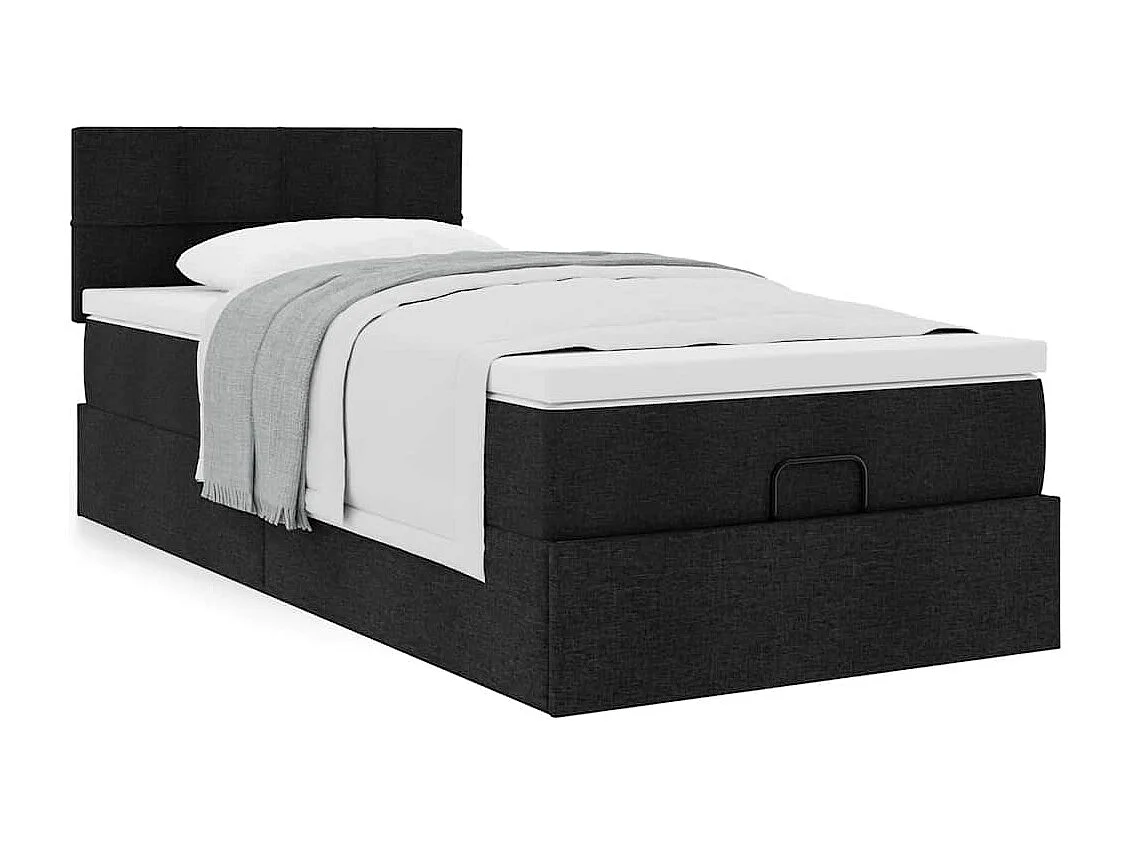 Pouf Letto con Materasso Nero 90x200 cm in Tessuto
