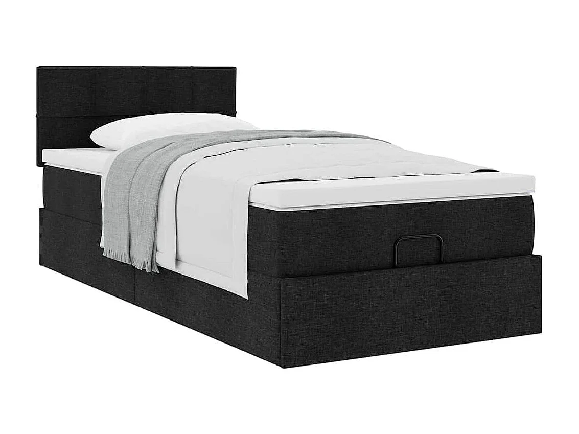 Pouf Letto con Materasso Nero 90x200 cm in Tessuto