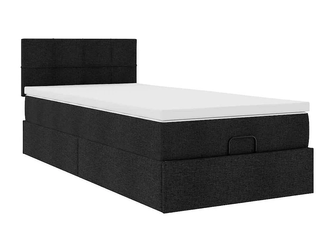 Pouf Letto con Materasso Nero 90x200 cm in Tessuto