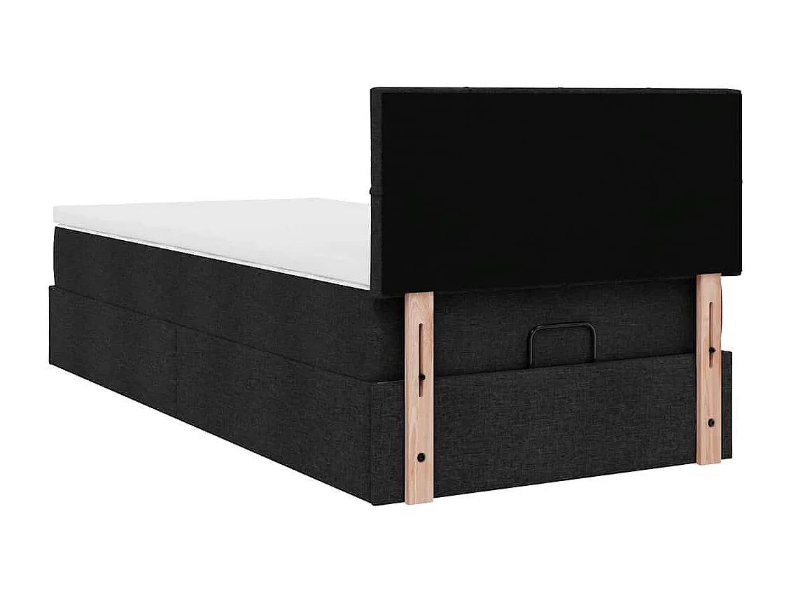 Pouf Letto con Materasso Nero 90x200 cm in Tessuto