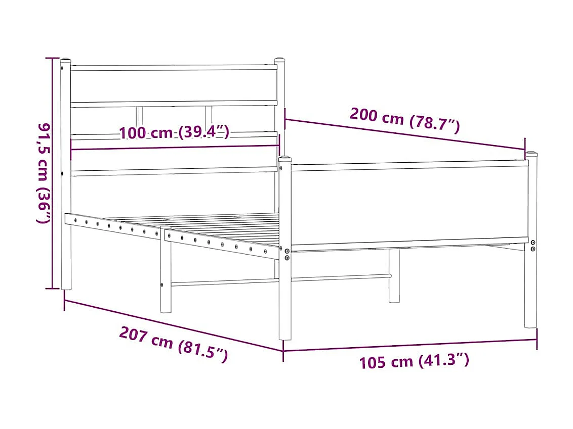 Cadre de lit sans matelas chêne fumé 100x200 cm bois ingénierie
