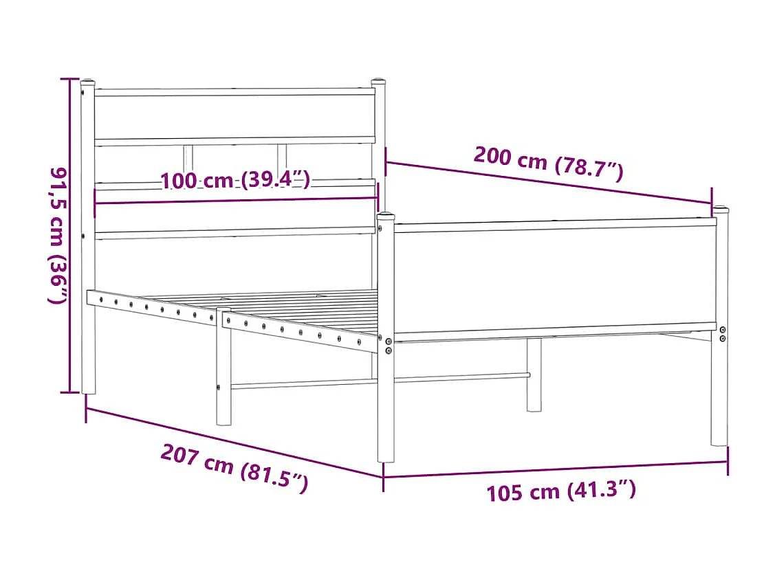 Cadre de lit sans matelas chêne fumé 100x200 cm bois ingénierie