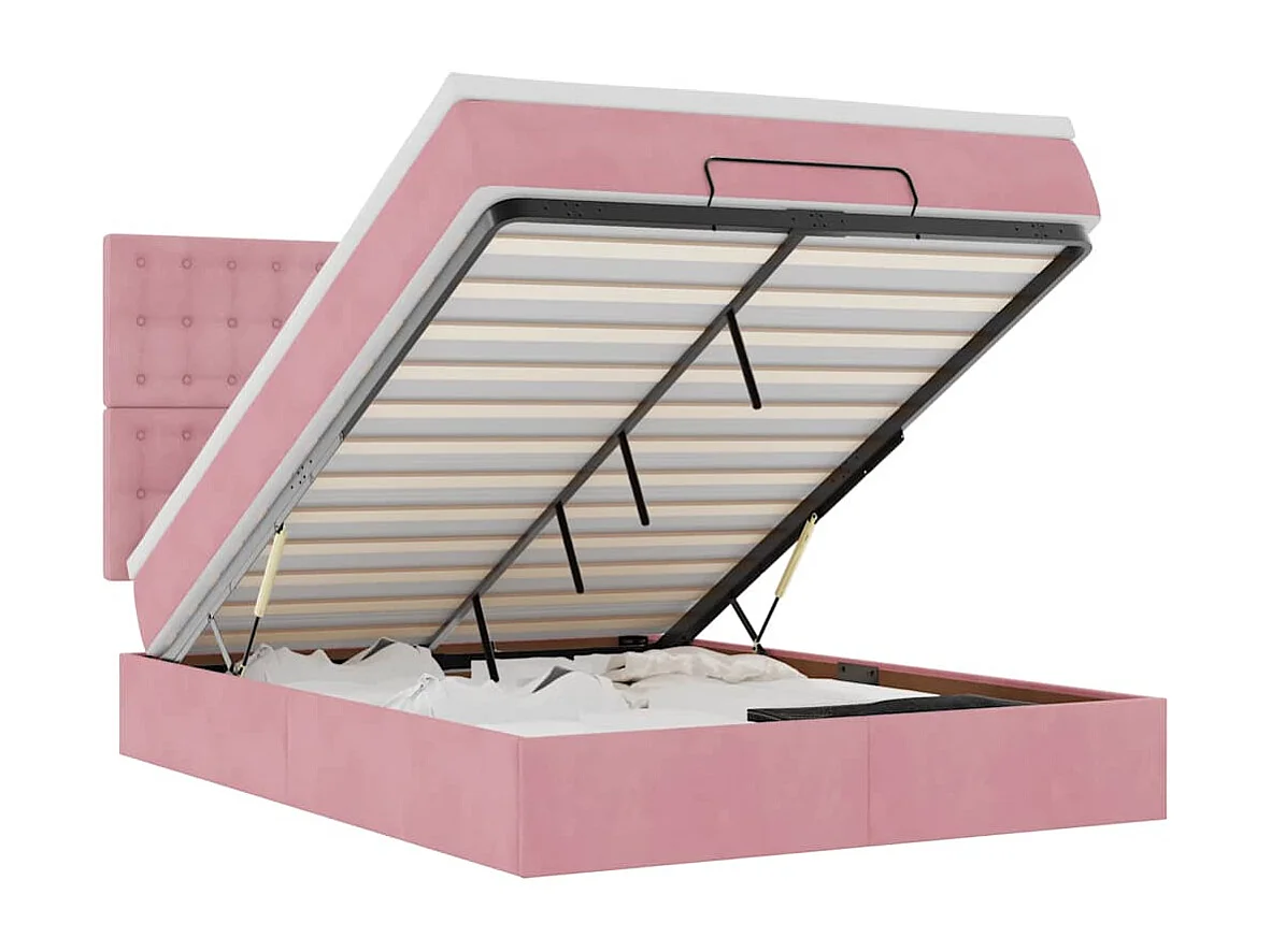 Ottoman-Bett mit Matratzen & LEDs Rosa 140x200 cm Samt