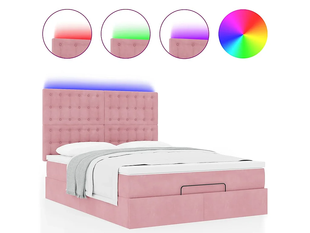 Ottoman bed met matrassen en LED's 140x200cm fluweel roze