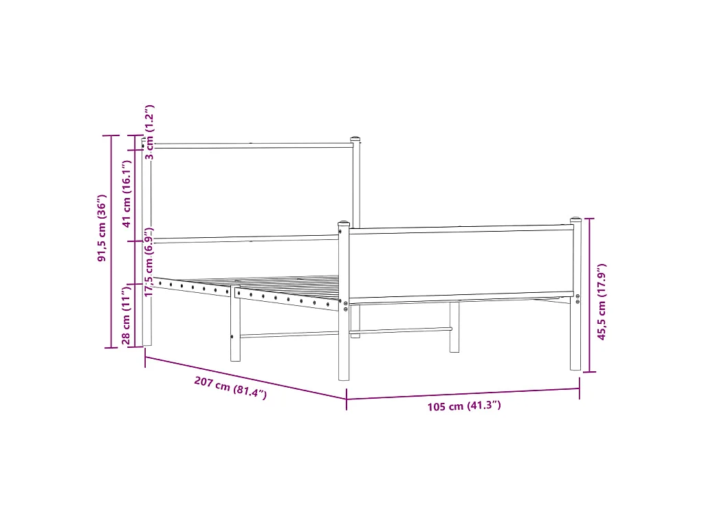 Metallbett ohne Matratze Sonoma-Eiche 100x200 cm