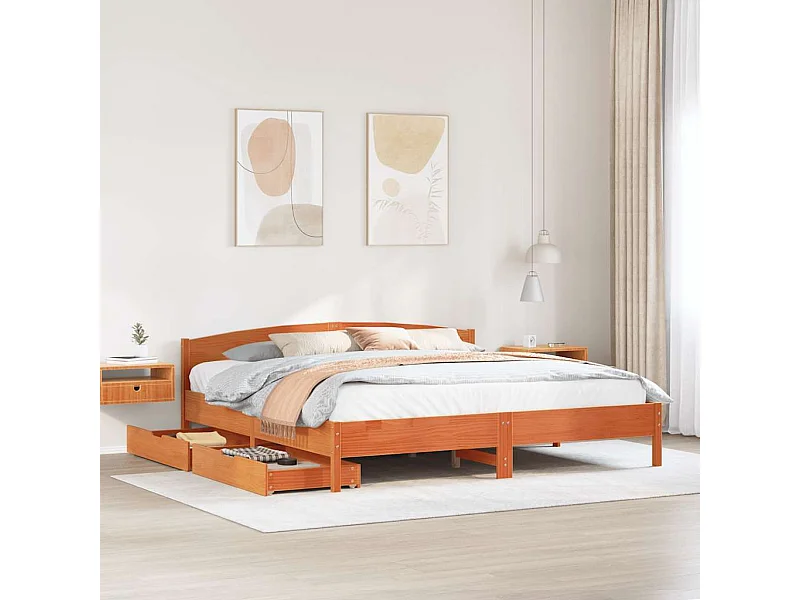 Cadre de lit sans matelas cire marron 180x200cm bois pin massif