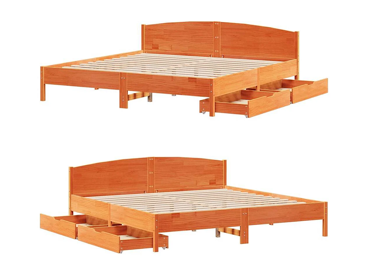 Cadre de lit sans matelas cire marron 180x200cm bois pin massif