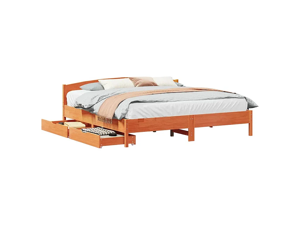 Cama sin colchón madera maciza de pino marrón cera 180x200 cm