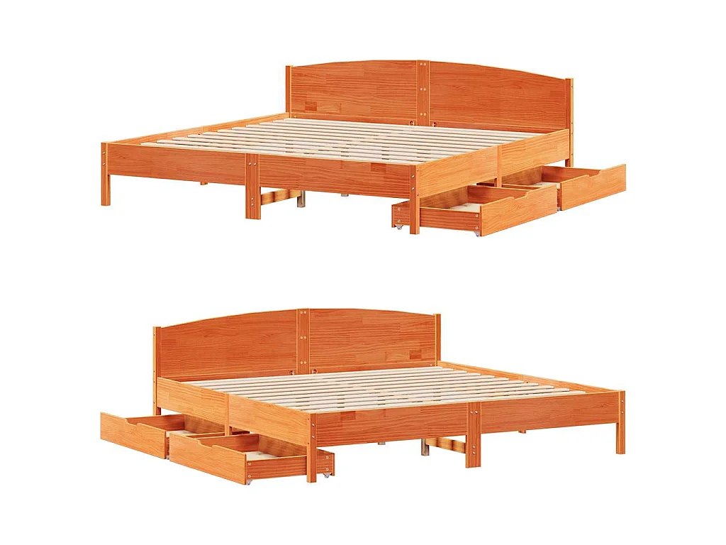 Cama sin colchón madera maciza de pino marrón cera 180x200 cm