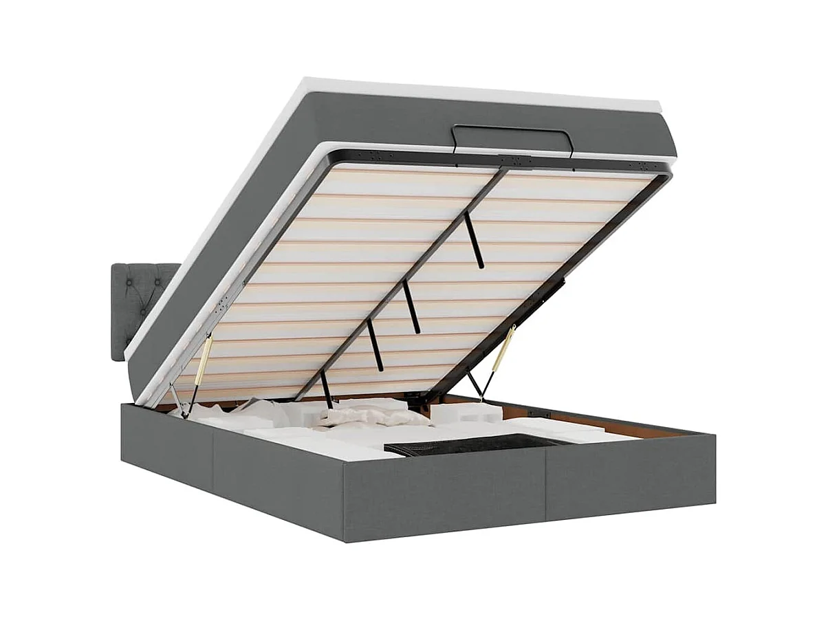 Lit ottoman avec matelas et LED gris foncé 140x190 cm tissu