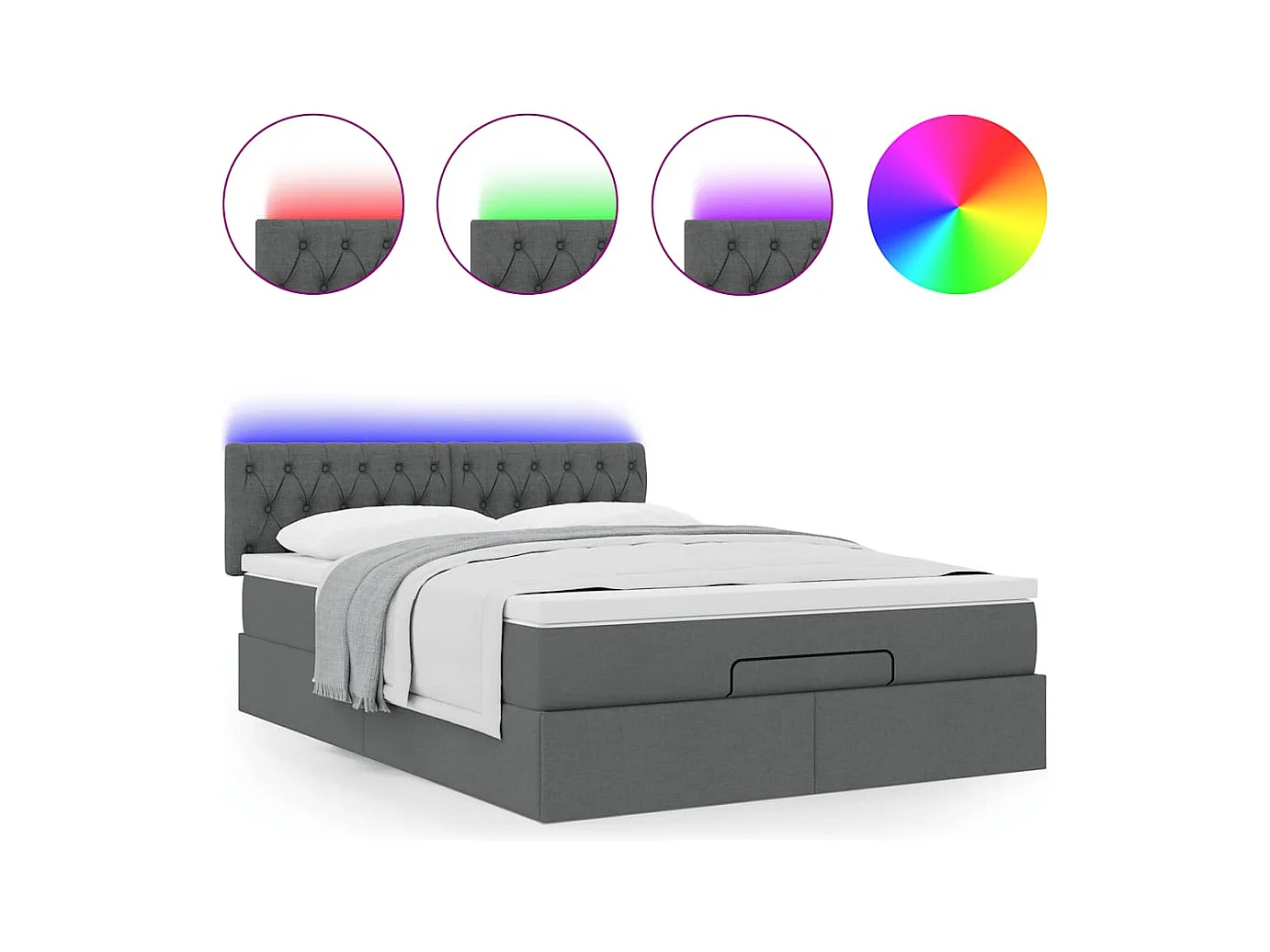 Lit ottoman avec matelas et LED gris foncé 140x190 cm tissu