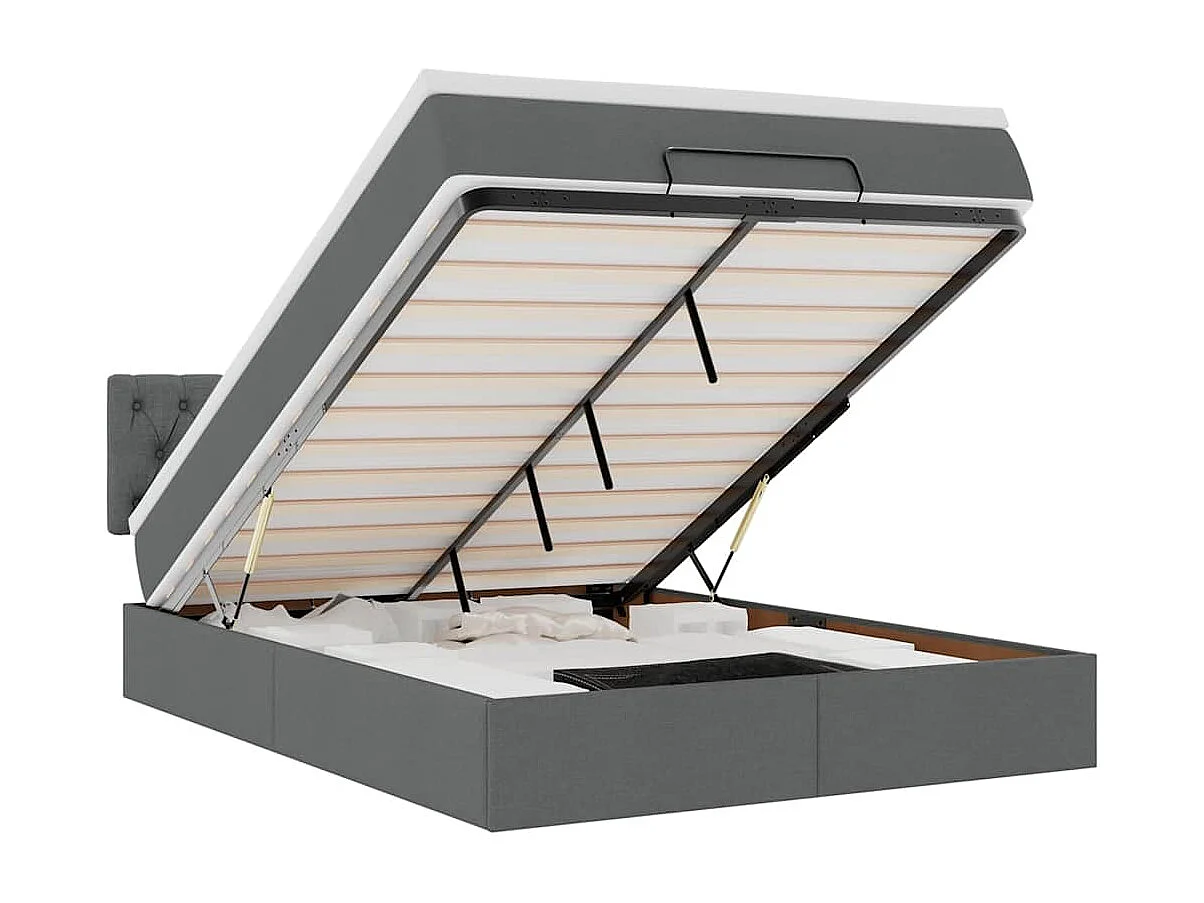 Ottomane Bett mit Matratze & LEDs Dunkelgrau 140x190 cm Stoff