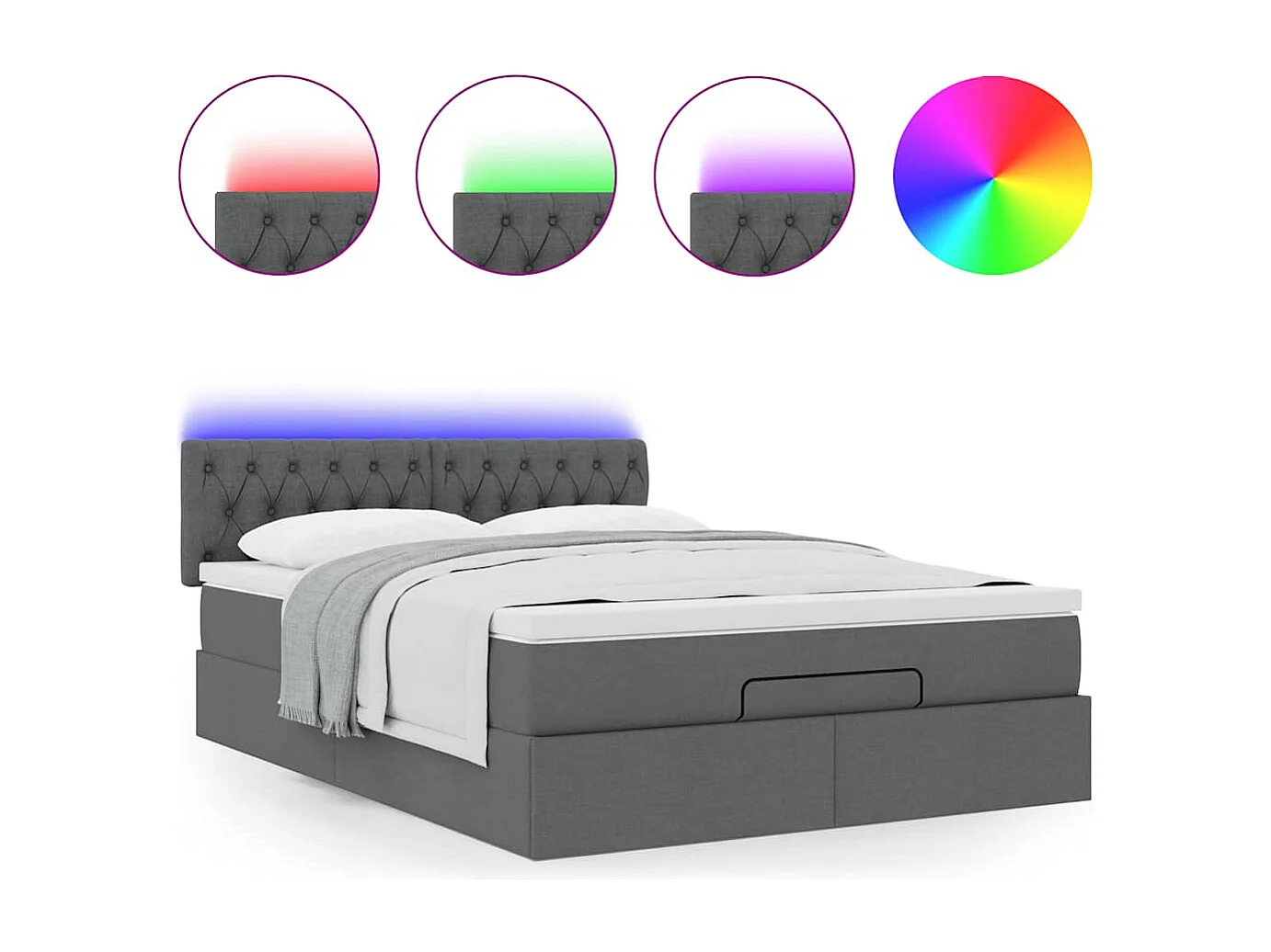 Lit ottoman avec matelas et LED gris foncé 140x190 cm tissu