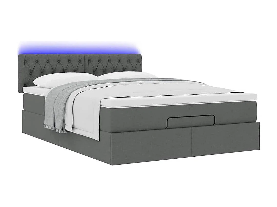 Lit ottoman avec matelas et LED gris foncé 140x190 cm tissu