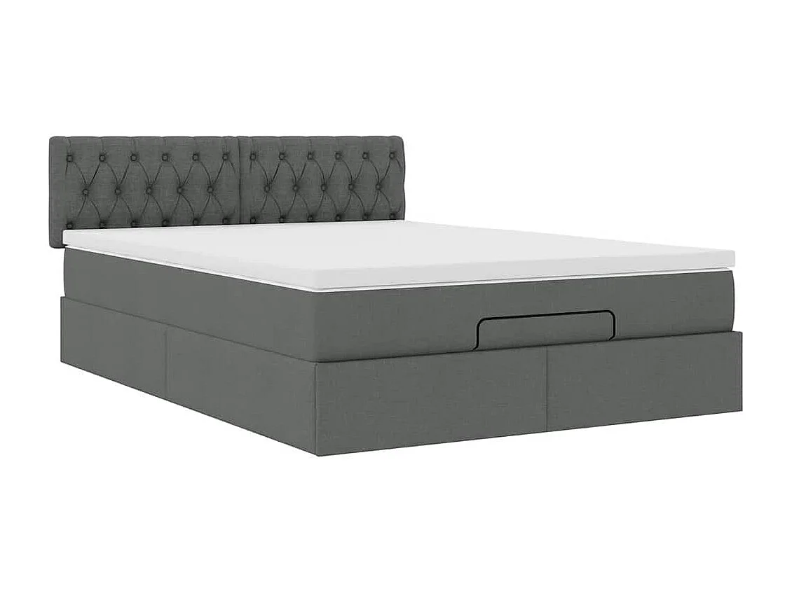 Lit ottoman avec matelas et LED gris foncé 140x190 cm tissu
