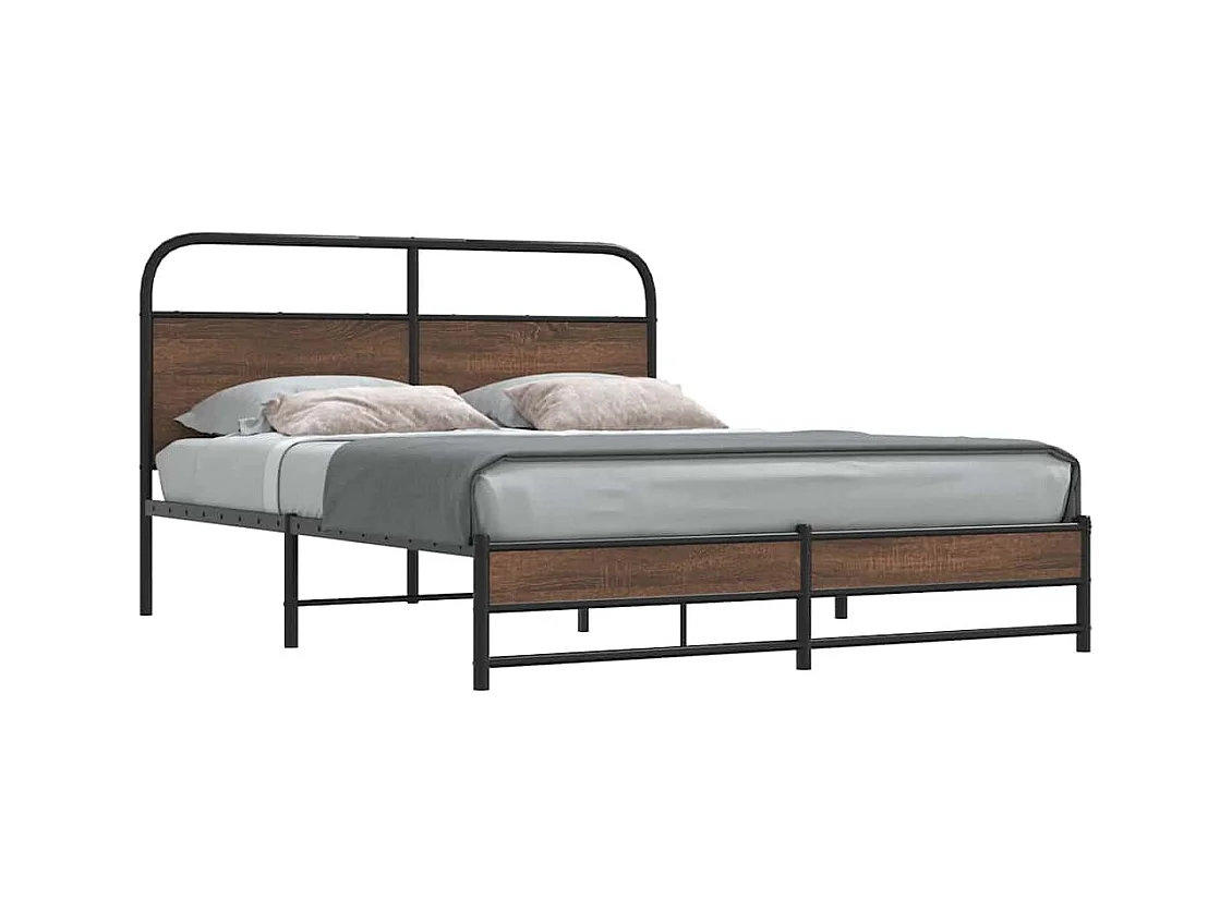 Metallbett ohne Matratze Braun Eichen-Optik 160x200 cm