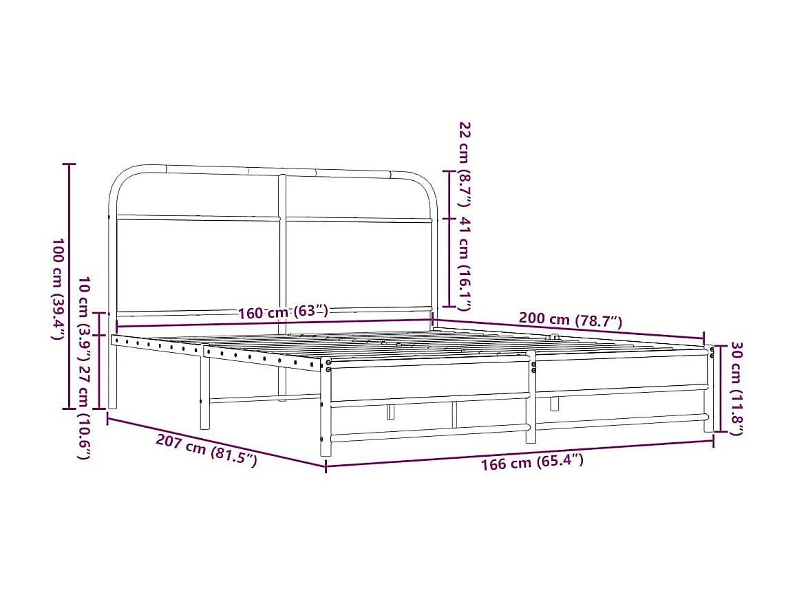 Bedframe zonder matras metaal bruin eikenkleurig 160x200 cm