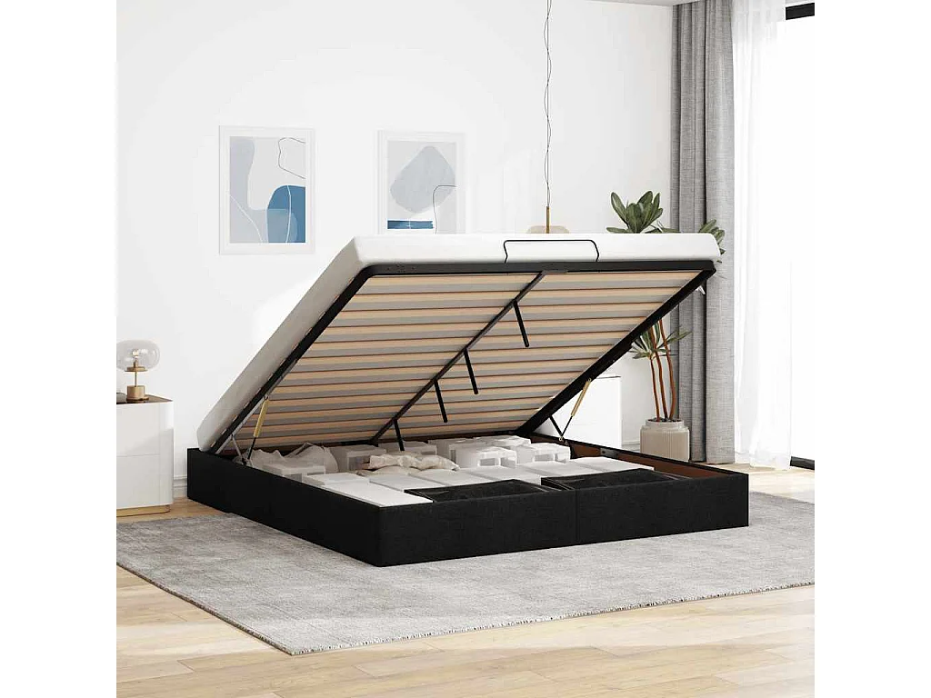 Cadre de lit ottoman sans matelas noir 180x200 cm tissu