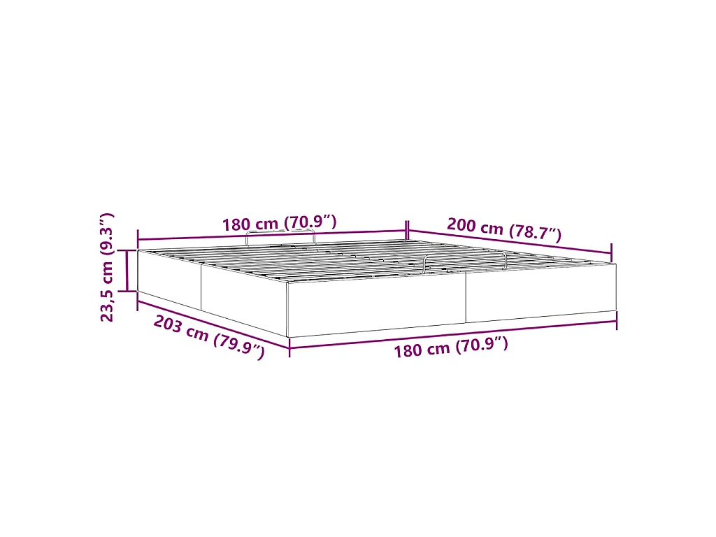 Cadre de lit ottoman sans matelas noir 180x200 cm tissu