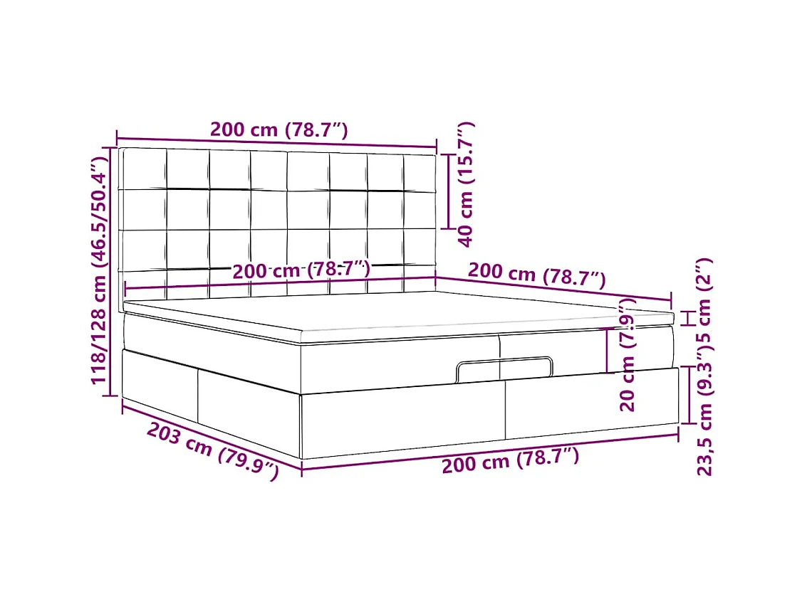 Cadre de lit ottoman avec matelas marron foncé 100x200 cm tissu