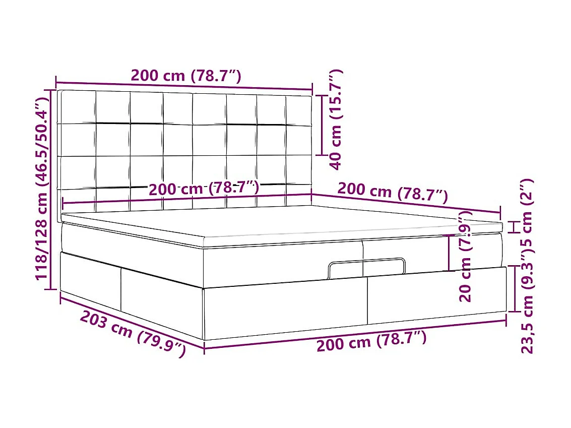 Ottoman bed met matras en LED's 100x200cm stof donkerbruin