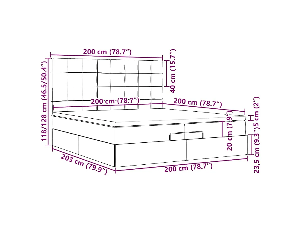 Struttura Letto Pouf con Materasso 100x200 cm in Tessuto