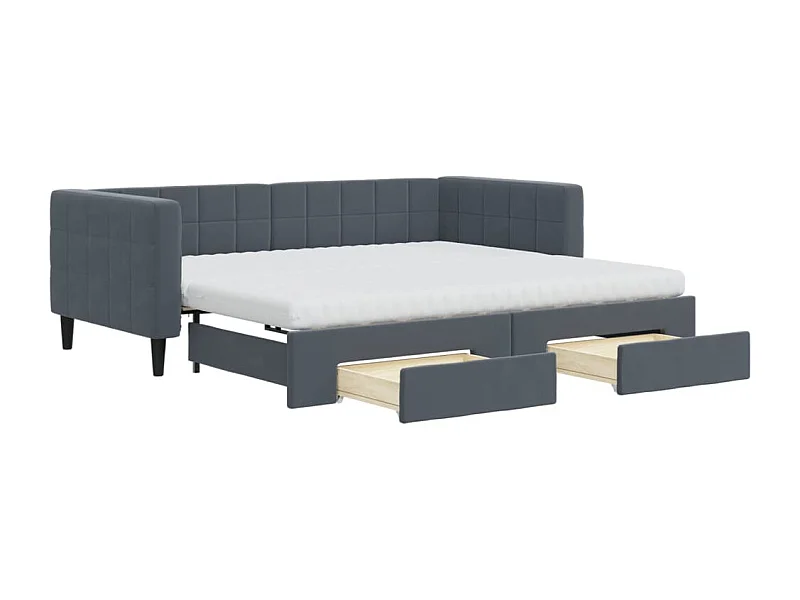 Tagesbett Ausziehbar mit Schubladen Dunkelgrau 90x190 cm Samt