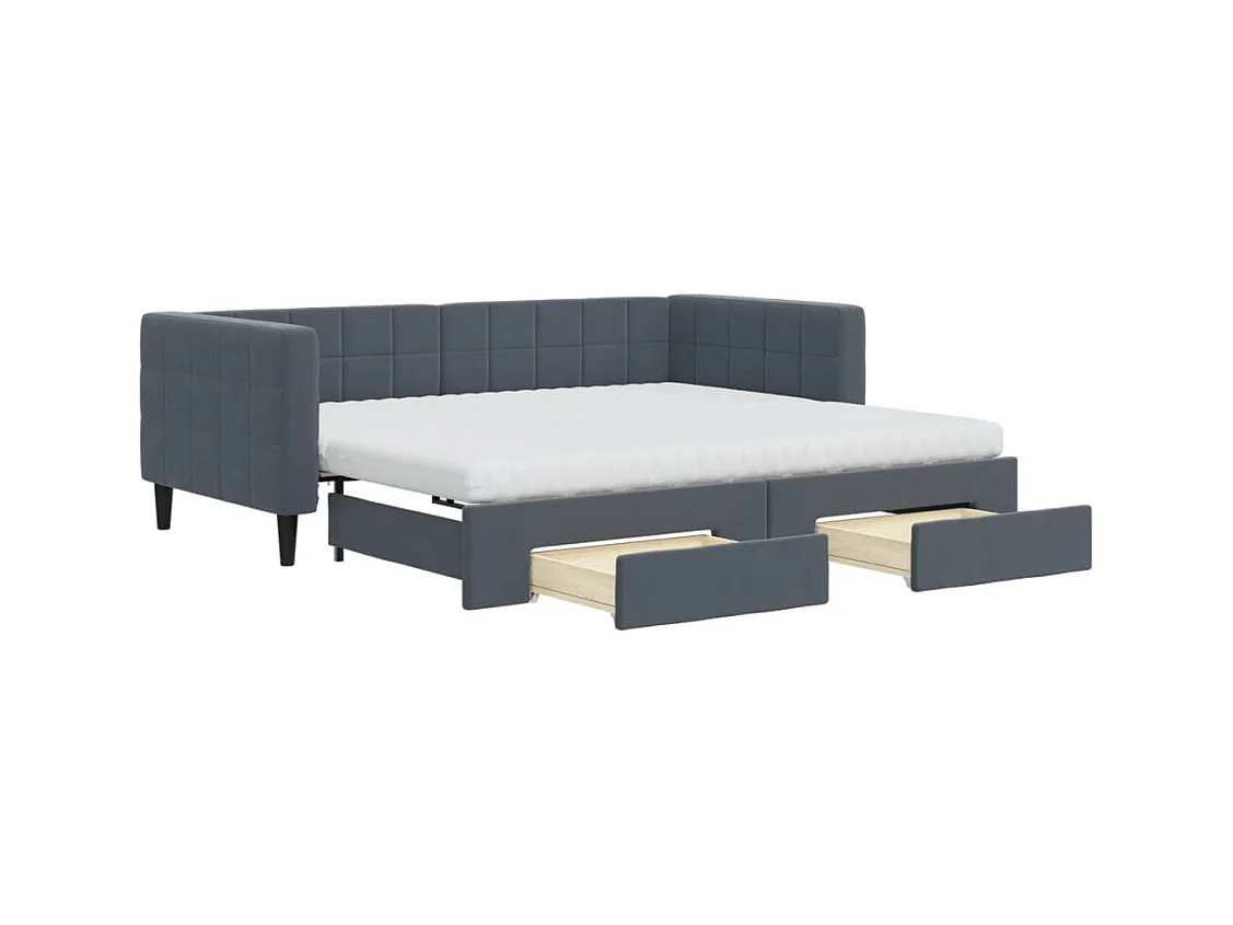 Sofá cama nido con cajones terciopelo gris oscuro 90x190 cm