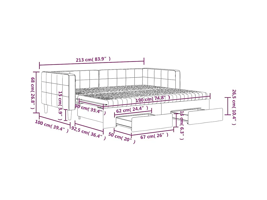 Sofá cama nido con cajones terciopelo gris oscuro 90x190 cm