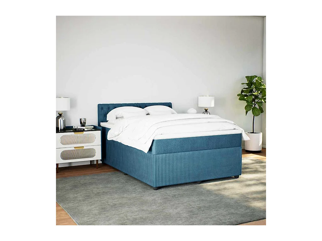 Sommier à lattes de lit et matelas bleu 140x200 cm velours