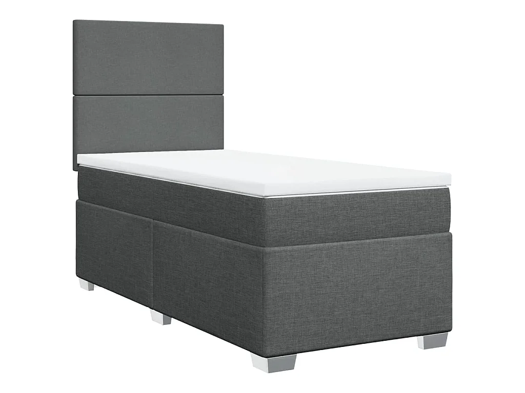 Cama box spring con colchón tela gris oscuro 90x200 cm