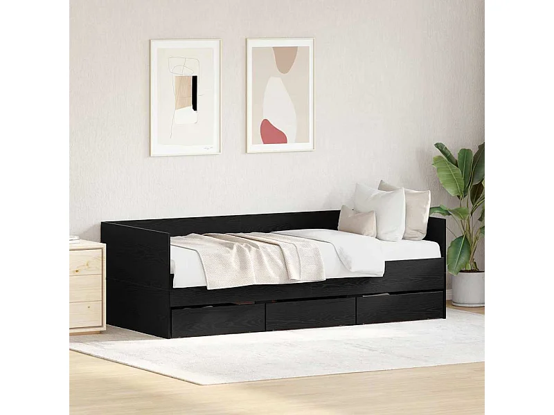 Dagbedframe met lades Zwart eiken 90 x 190 cm Bewerkt hout