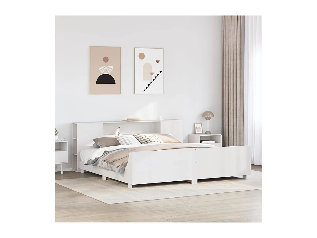 Cadre de lit sans matelas blanc 180x200 cm bois massif de pin