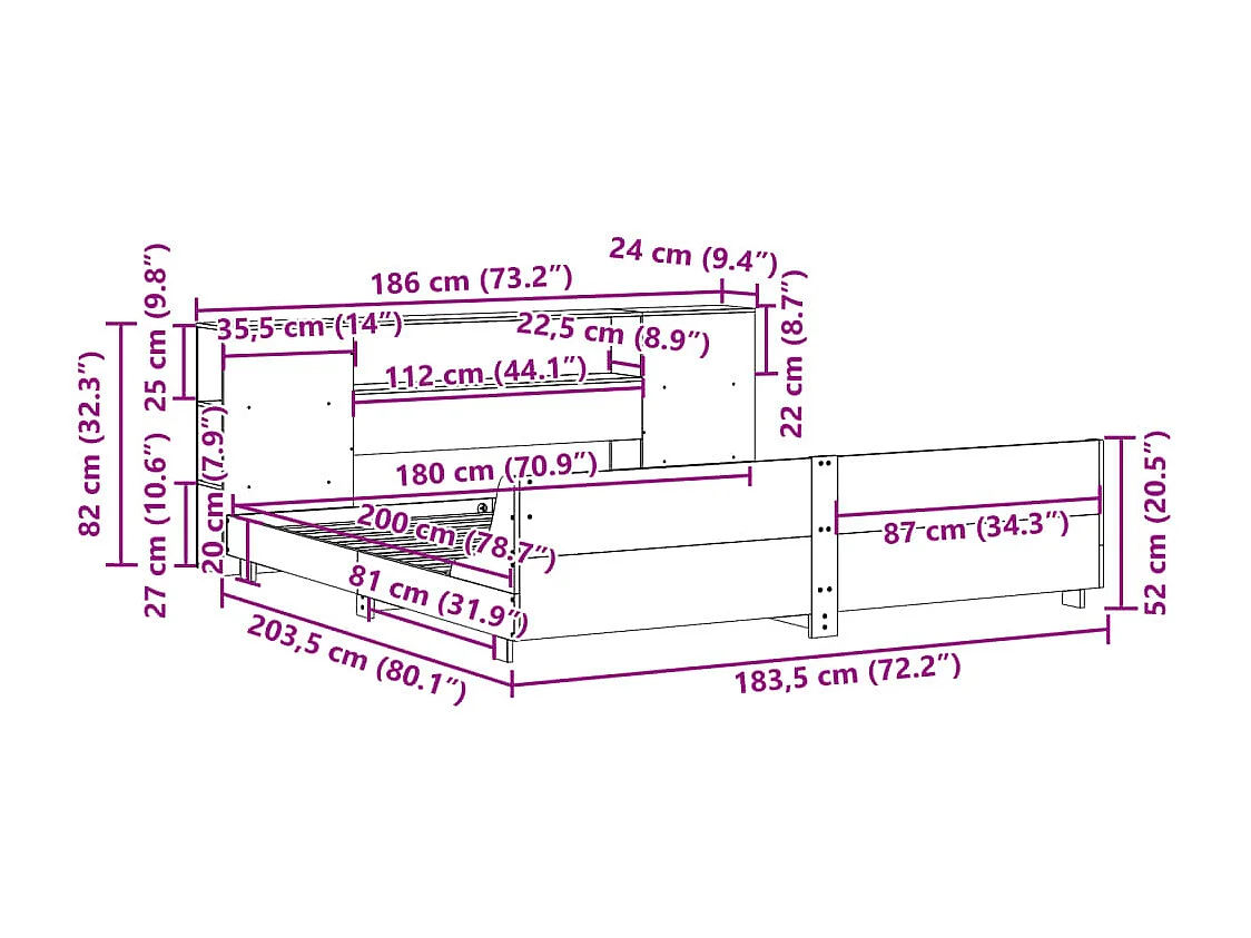 Cama sem colchão 180x200 cm madeira de pinho maciça branco