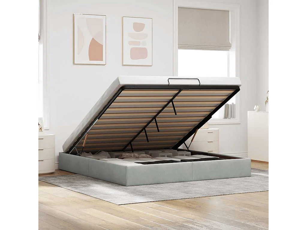 Ottoman bedframe zonder matras 160x200 cm fluweel lichtgrijs