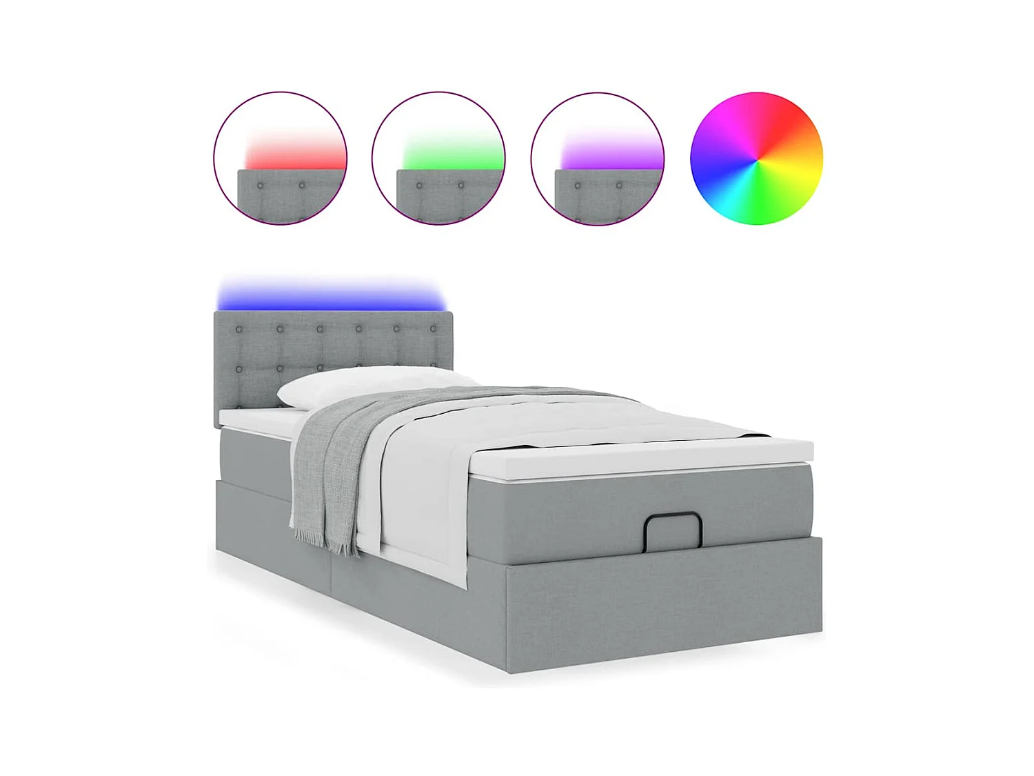 Ottoman bed met matras en LED's 100x200 cm stof lichtgrijs