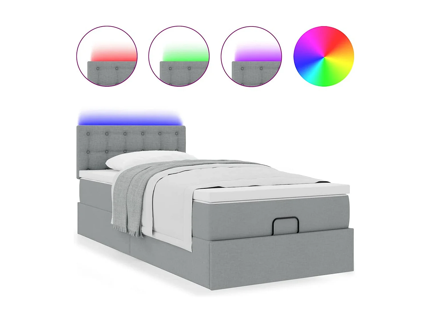 Ottoman-Bett mit Matratze & LEDs Hellgrau 100x200 cm Stoff
