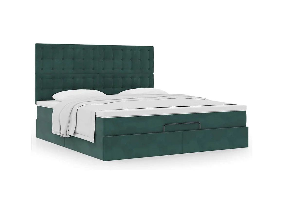 Cadre de lit ottoman avec matelas vert foncé 160x200 cm velours