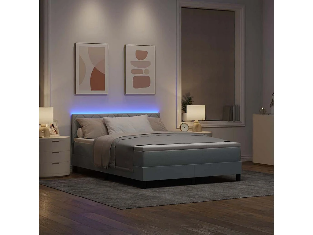 Lit à ressorts avec matelas Gris clair 140 x 200 cm tissu