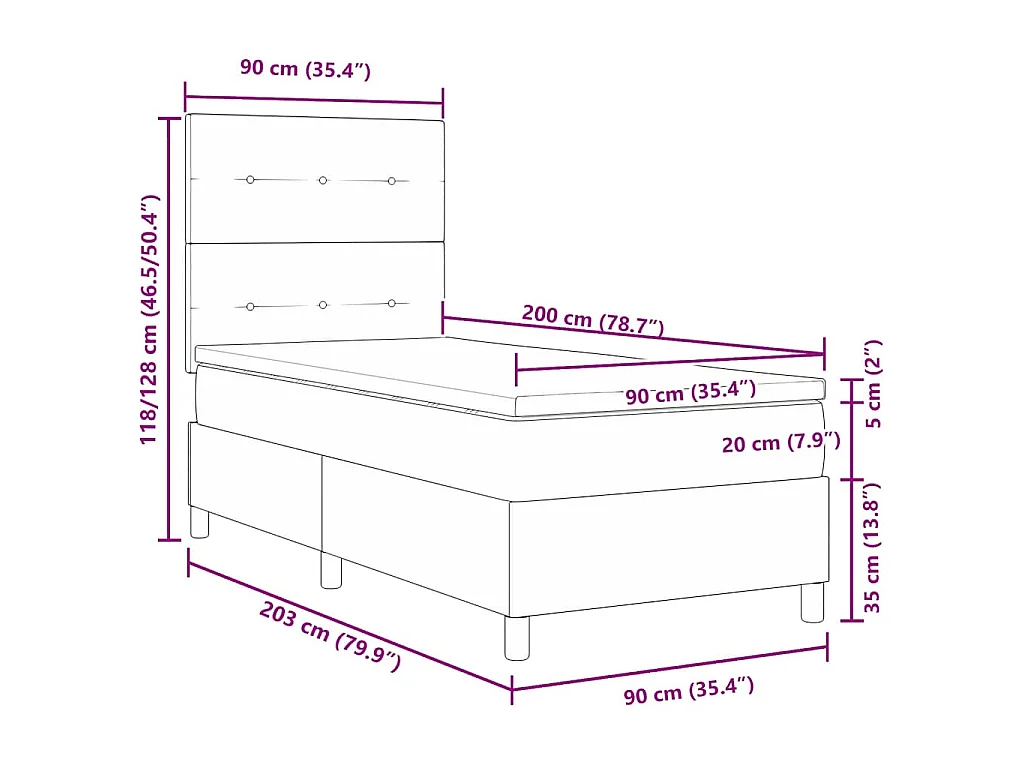 Boxspringbed met hoofdeinde Lichtgrijs 90 x 200 cm Fluweel