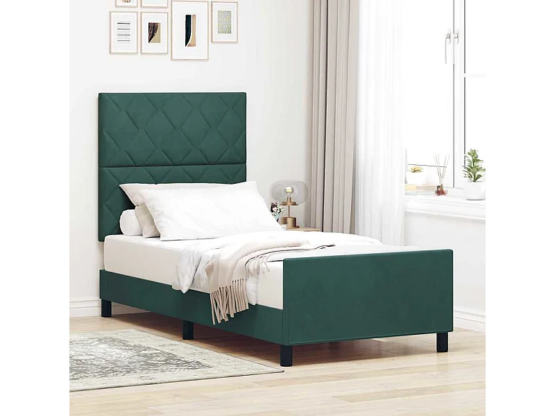 Cama Box com cabeceira Verde Escuro 90 x 200 cm Veludo