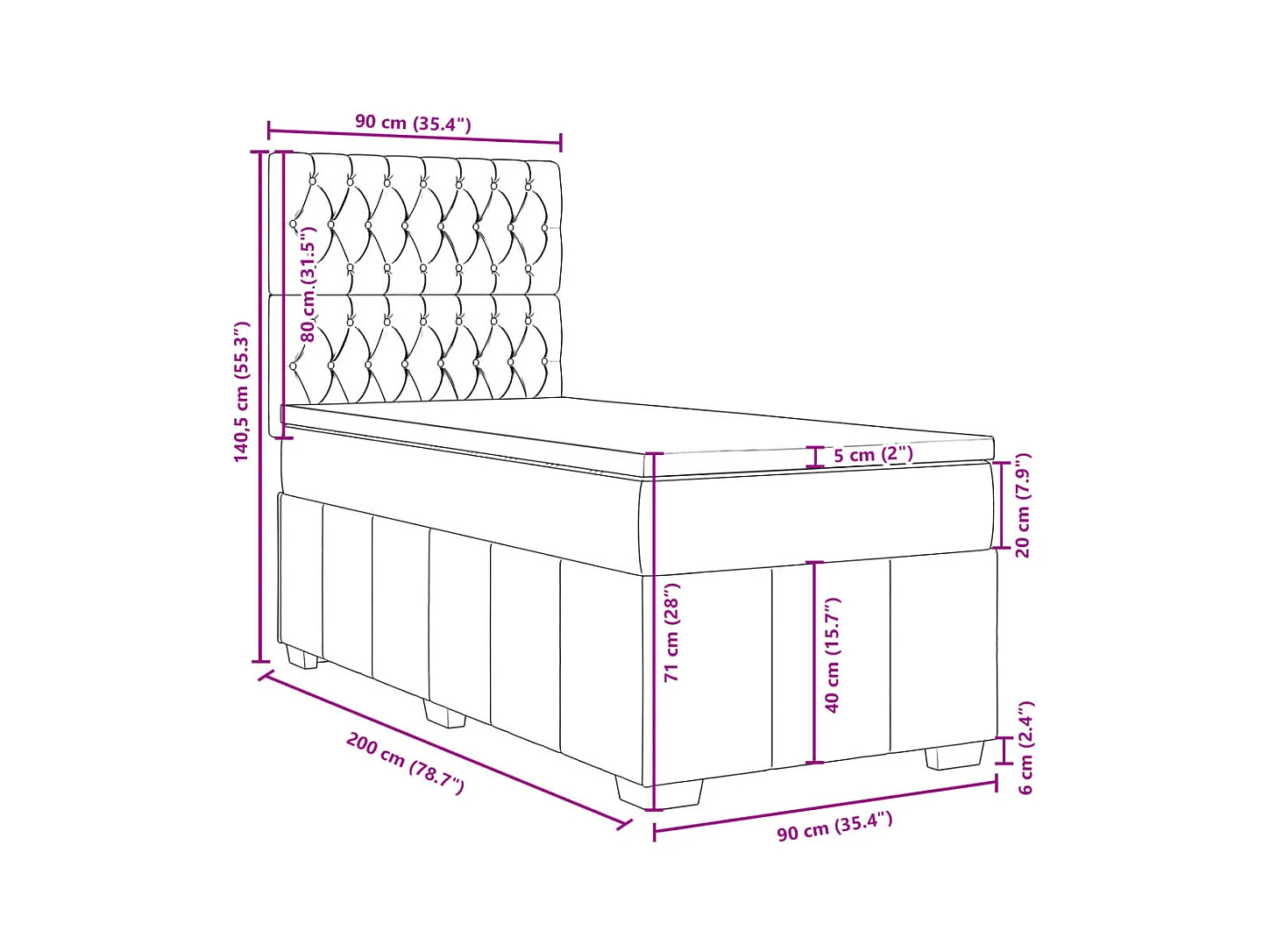 Boxspringbett mit Matratze Dunkelgrau 90x200 cm Stoff