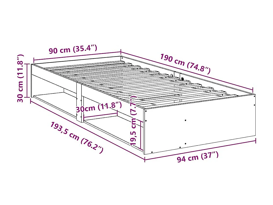 Slaapbank zonder matras 90x190 cm massief grenenhout