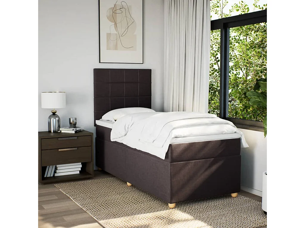 Cama com molas/colchão 90x200 cm tecido castanho-escuro