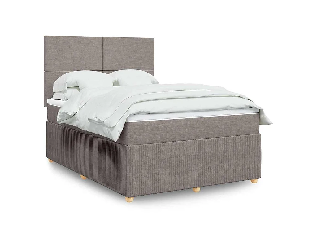 Cama box spring con colchón tela gris taupe 140x190 cm