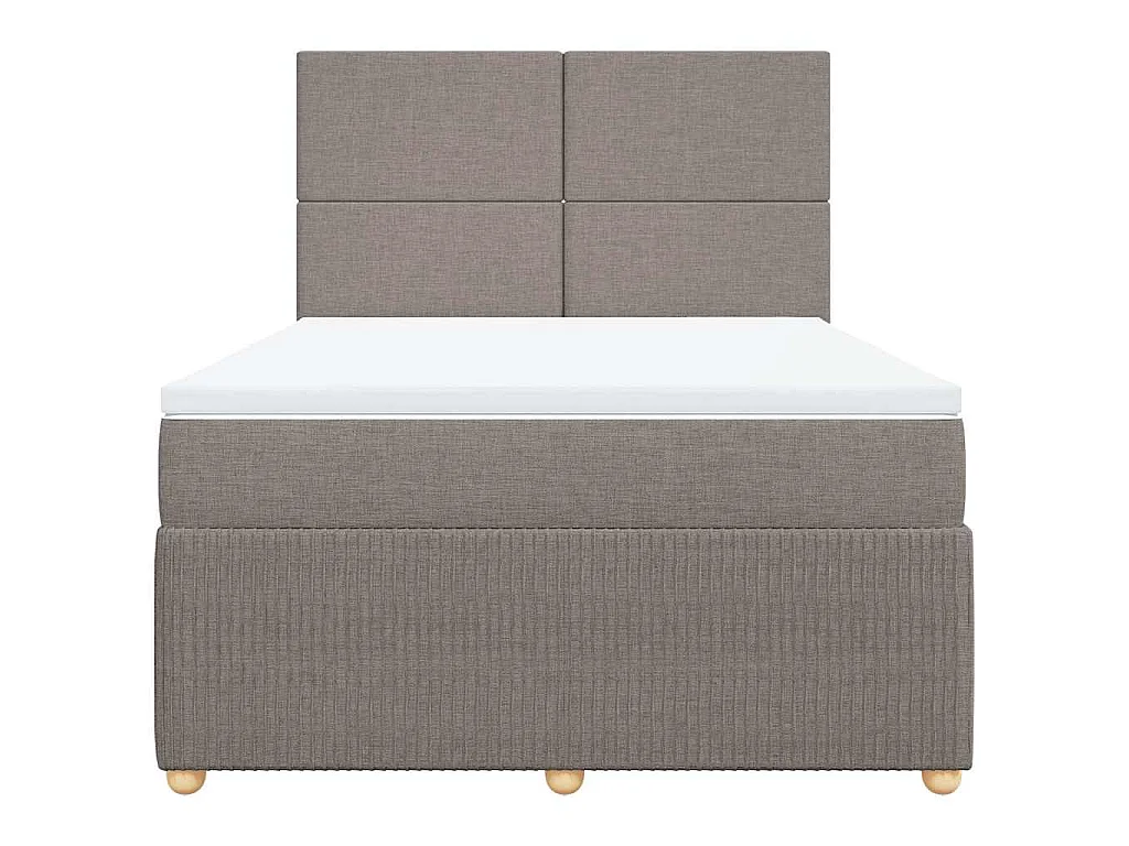 Cama box spring con colchón tela gris taupe 140x190 cm