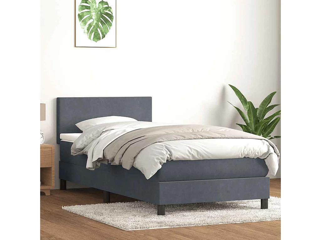 Sommier à lattes de lit et matelas gris foncé 90x220 cm velours